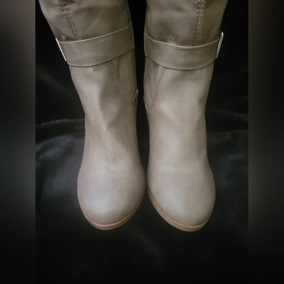 JustFab Women's Light Brown Heeled Knee High Boots - Picture 3 of 8